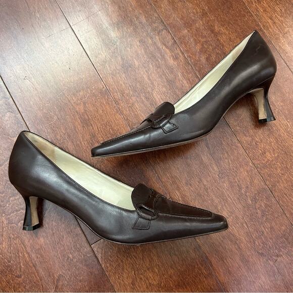 Antonio Melani Brown 90s Style Pointed Square Toes Women's Spool Heels, Size 7 - Picture 1 of 16